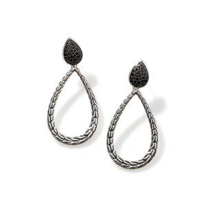 JOHN HARDY CARVED CLASSIC CHAIN DROP STERLING SILVER BLACK SAPPHIRE EARRINGS